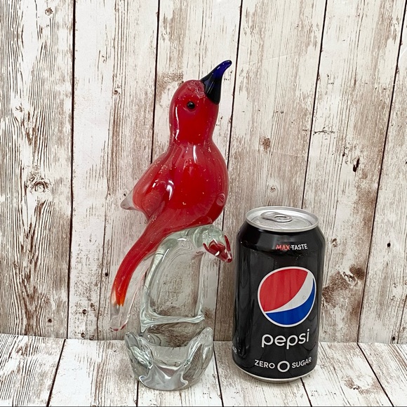 Vintage 9” Red Cardinal Bird on a Clear Branch Murano Style Art Glass Decor - Picture 6 of 13